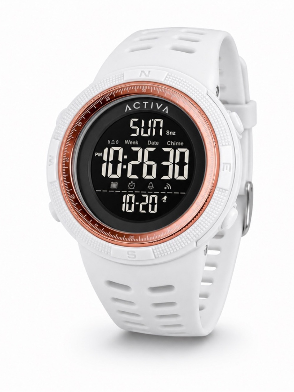 ACTIVA X Invicta White Digital Sport Watch with Rose Gold Accent